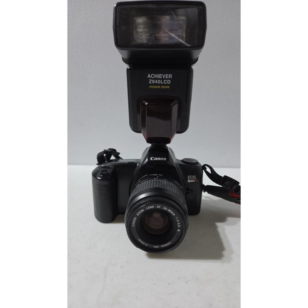 Canon EOS Rebel X 35mm FILM SLR 35-80mm Lens Neck strap + Case Black Tested EUC